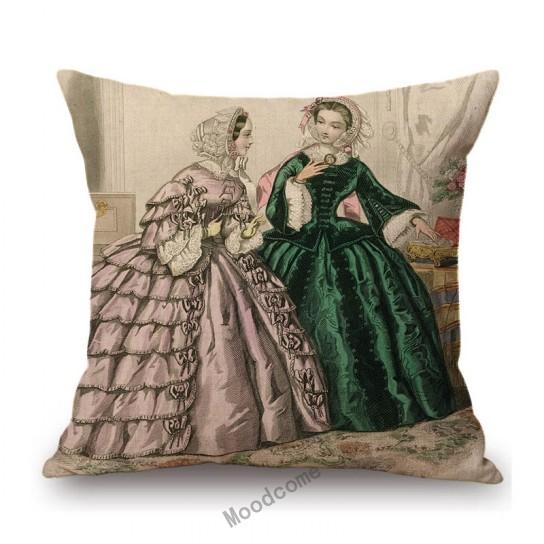 Antique Fashion Book Ettiquette Lady Dress European Costume Elegant Wear Cotton Linen Sofa Throw Pillow Case Chair Cushion Cover