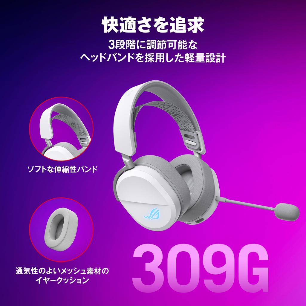 Asus ROG Pelta Wireless Gaming Moonlight USB 50mm Wireless Sound 10mm Wideband Boom Lightweight Available In Black and White Headset, White, Wired,