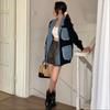 Dimanaf 2025 Taglie Forti Autunno Donna Patchwork Denim Maglioni Giacca Tasche Maglieria Moda Stile Casual Blu Maglione Largo