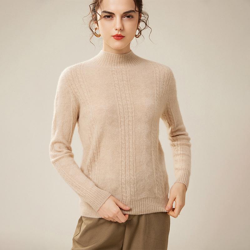 Women's 100% Pure Cashmere Sweater - New Autumn/Winter High-Neck Cable Knit Base Layer