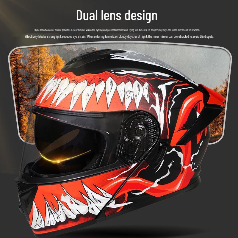 3C Certified Flip-up Dual Visor Full Face Helmet for Men and Women - All Seasons