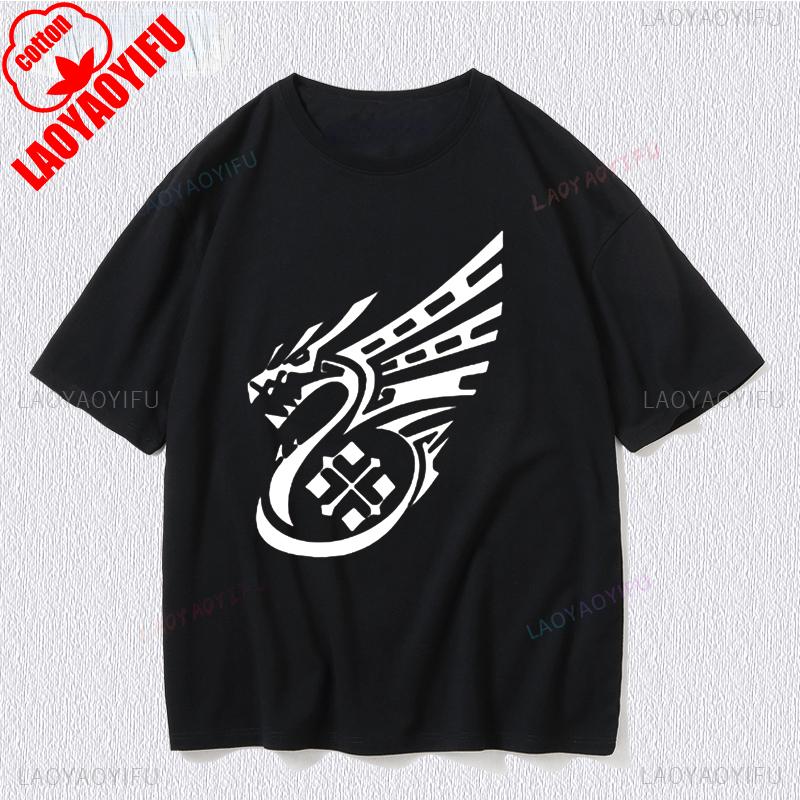 Korea Style Cartoon Printed Unisex Tops Japan Game Fans Monster Hunter Cos Otaku Tshirt Cotton Cool Summer Hipster Hip Hop Tees
