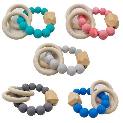 Baby Beißarmband Tier Kaubar Holz Beißring Silikonperlen Baby Beißring Rasselspielzeug