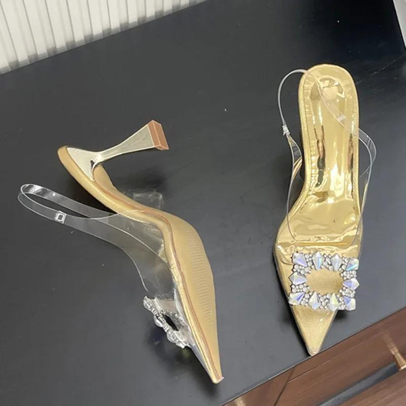 Fashion Eilyken Spring Square CRYSTAL Women Pointed Toe Pumps Sandals High Heels PVC Transparent Party Prom Shoes