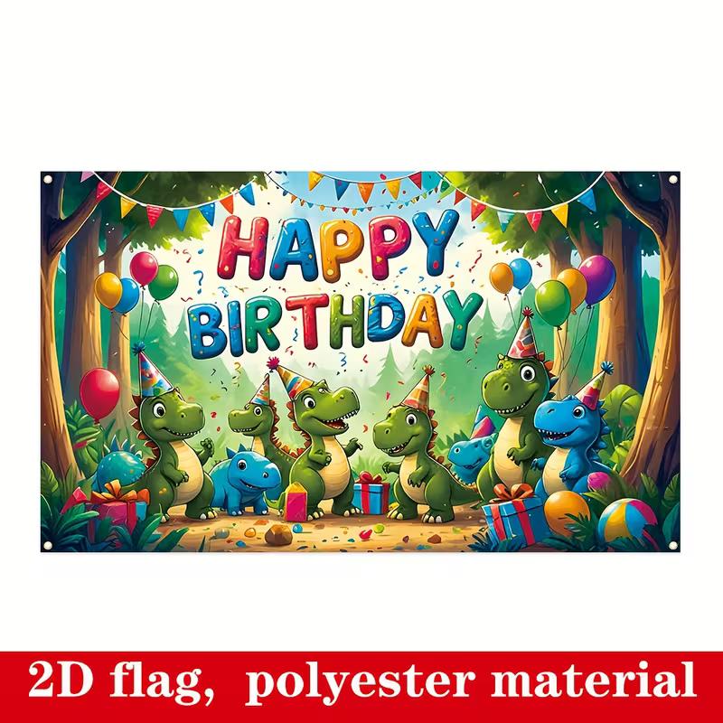 

2D Dinosaur Happy Birthday Backdrop with Cartoon Dinosaurs, Gifts & Balloons 47.2x31.5inch/120*80cm