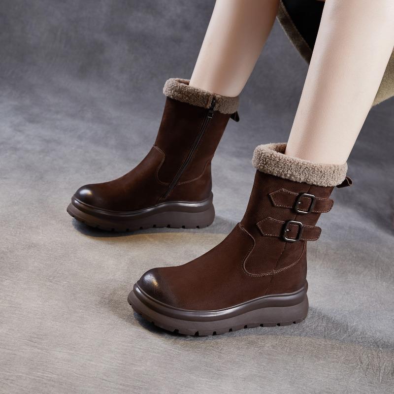 Anti-slip Hiking Boots for Women, Padded and Thick Leather Shoes, Women's Mid-calf Boots