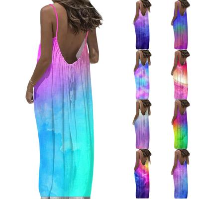 Damenmode Rückenfreies Spaghettiträger Lässiges Lockeres Blumenprint Kleid
