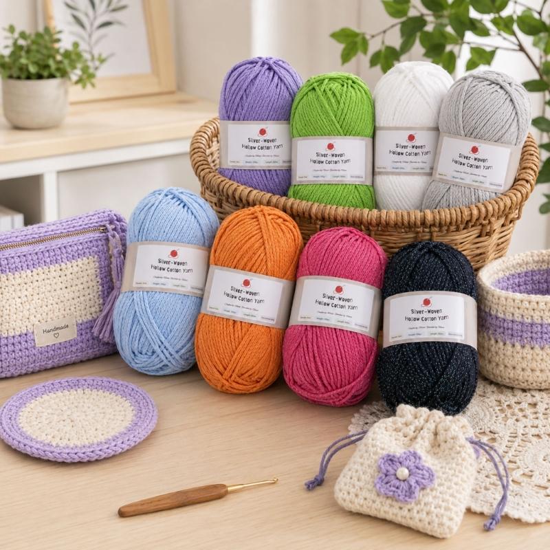 Hollow Craft Yarn for Crochet Hat and Handmade Bags, Flexible Knitting Yarn Roll for DIY Handbags and Weaving Project