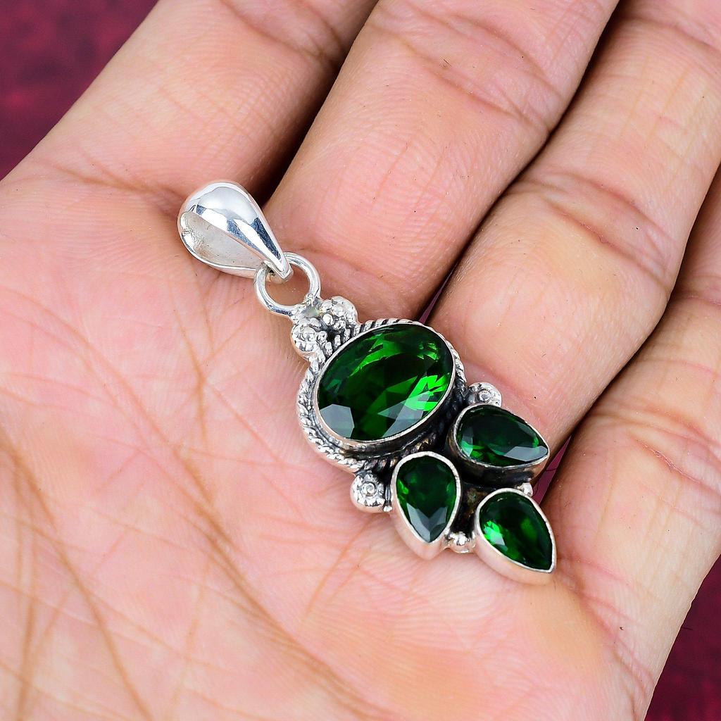 Chrome Diopside Handmade Gemstone Pendant, 925 Solid Sterling Silver Pendant, Unique Design Jewelry Pendant