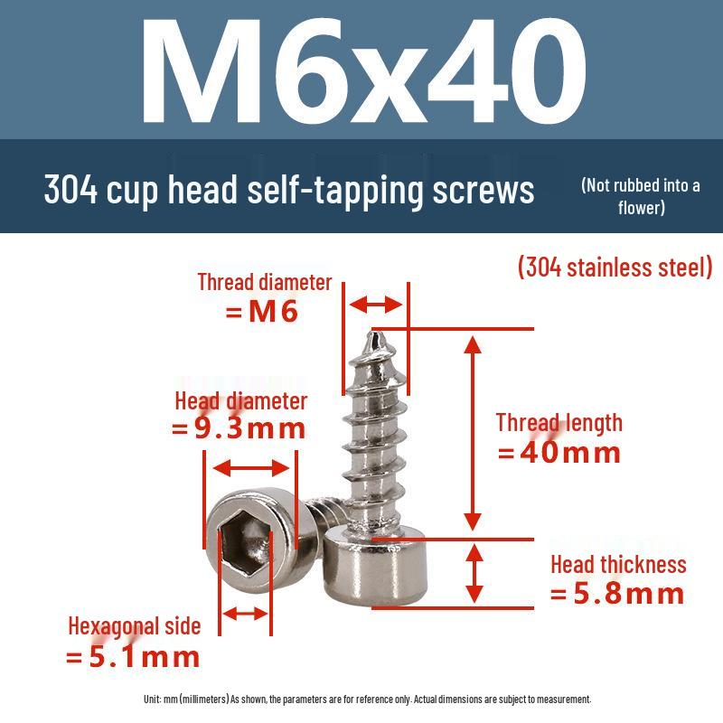 304 Pan Head Self-Tapping Coarse Thread Screw M1.7-M6 with Hex Socket
