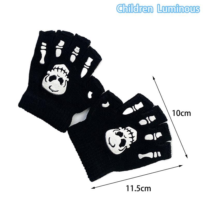Mode Halloween Skelett Geist Handschuhe Hut Kreative Leuchtende Halbfinger Vollfinger Print Warme Atmungsaktive Handschuhe Geschenke