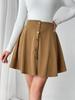 2025 European & American Women's Retro Corduroy A-Line Midi Skirt with Solid Color & Single-Breasted Design