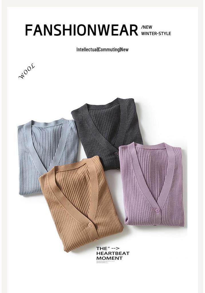 Machine washable seamless 100% wool V-neck women's base layer cardigan - elegant, slimming innerwear top BN675.