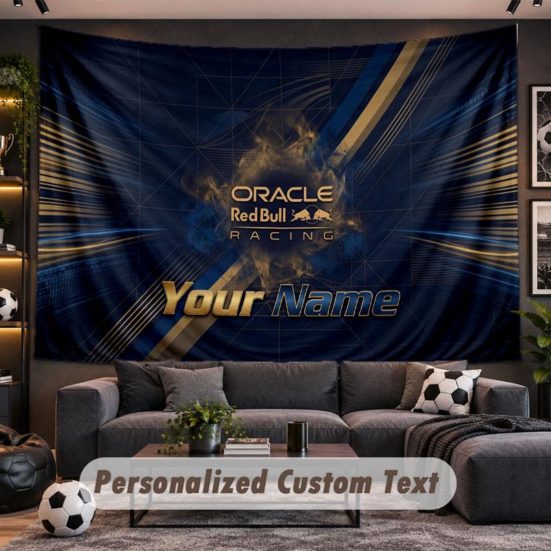 Wall Hanging Tapestry Custom NameRed Bull Racing Pattern Personalized Printed Fabric Wall Decor