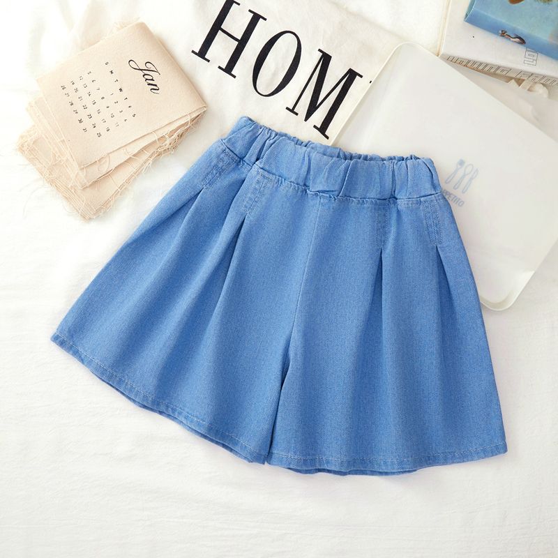 Летнее платье для девочек, короткая юбка, новое, средней длины, детское, летнее, джинсовая юбка для девочек, тонкие шорты 90