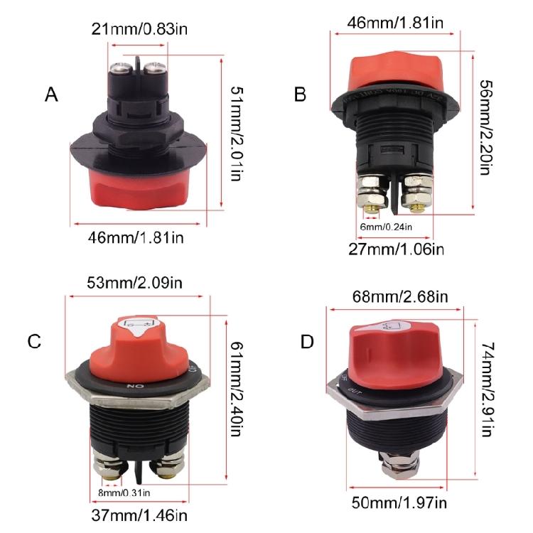 Power Battery Switches Isolator Switch Battery Disconnect Switch 12-32V Battery Cut Shut Offs Kills Switch 50A-300A