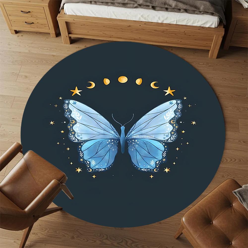 1pc Butterfly Moon Round Chair Mat Office Area Rug - Non-Slip, Floor Mat for Office, Bedroom, and Indoor Decor P127005