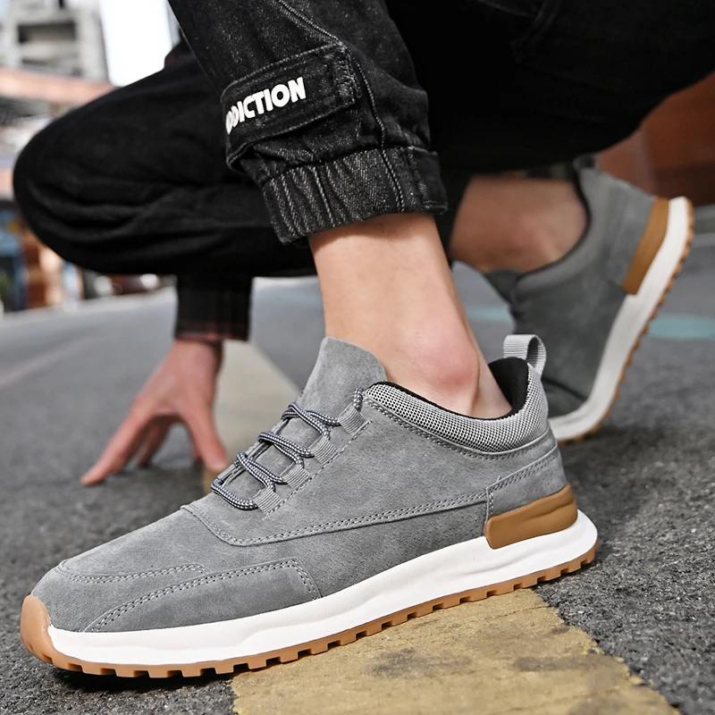 FashionCasual Men's Sneakers Low-top Suede Leather Shoes For Men Vintage Style All-match Sports Comfort Male Treking Footwear Trainers