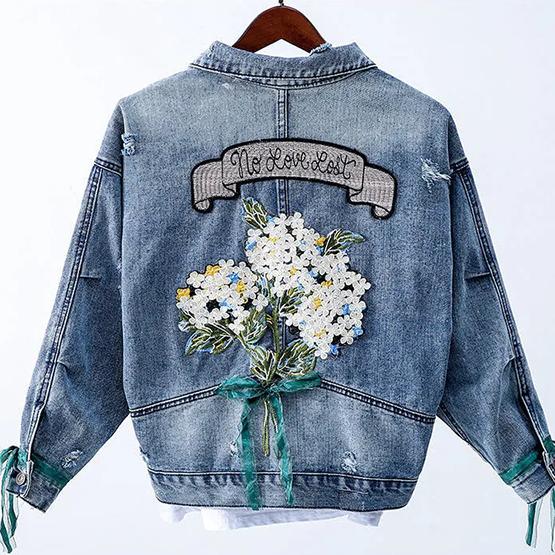 

WTEMPO женские весенне-осенние джинсовые куртки большого размера с принтом, короткие пальто со свободными пуговицами и пайетками, длинными рукавами и отложным воротником с бантом L