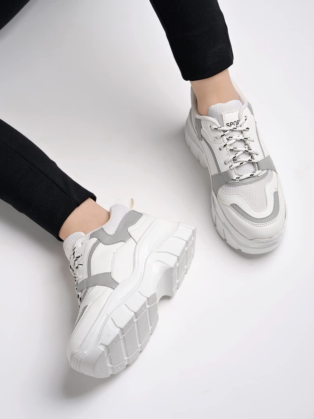 

Shoetopia Women S & Girl S Lace-Up Detail Grey Chunky Sneakers /Uk5 5 UK серый