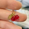 Stainless Steel Plated Cute Red Cherry Fruit Series Pendant Necklace Clavicle Chain for Women Vacation Gift