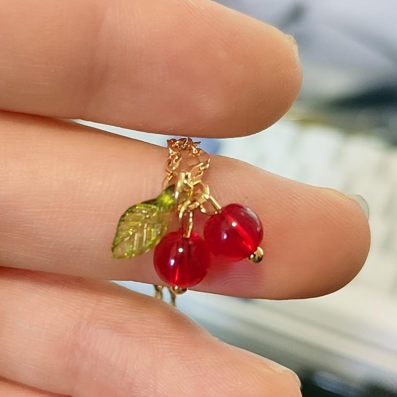 Stainless Steel Plated Cute Red Cherry Fruit Series Pendant Necklace Clavicle Chain for Women Vacation Gift