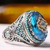 New Retro Handmade Turkish Rings for Men Vintage Double Swords Black Zircon Rings Punk  Trendy Islamic Religious Muslim