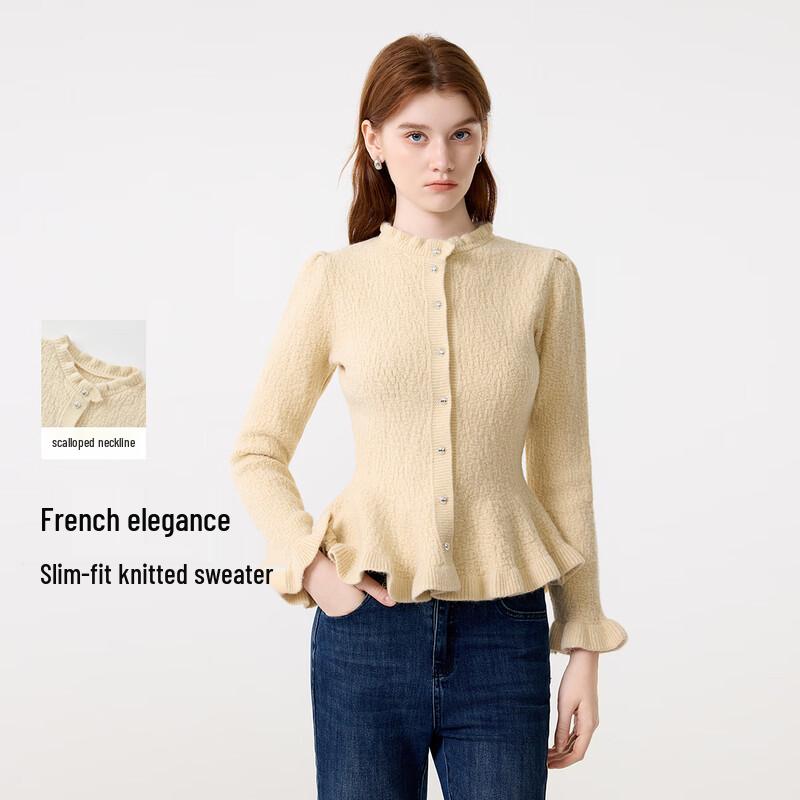 

FivePlus Women s Frilled Collar Slim Knit Cardigan One Size (160)