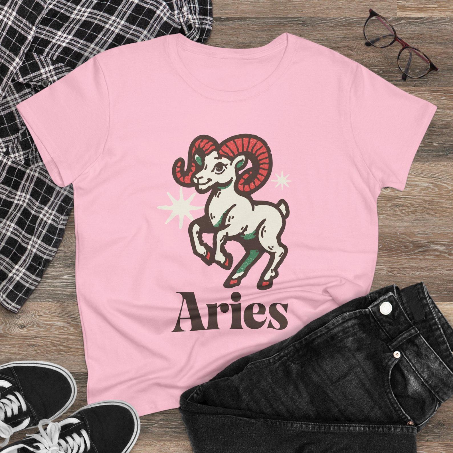 Aries Ram Womens T-Shirt | Zodiac Astrology Tee | Vintage Aries Graphic Shirt | Cute Horoscope Gift for Her L