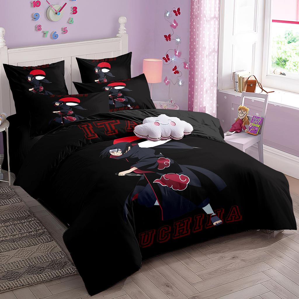 Japanese Style Bedding Set Cartoon N-Naruto Duvet Cover Bed Comforter Set Akatsuki Sasuke Uzumaki Quilt Cover Pillowcase