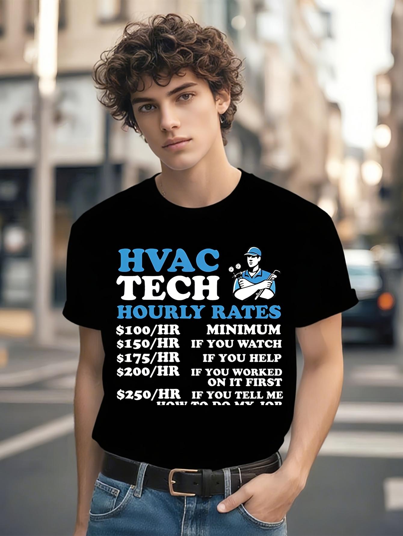 Funny HVAC Technician Humor T-shirt for Men - Black Graphic Tee with Cartoon & Pricing List XXXXL