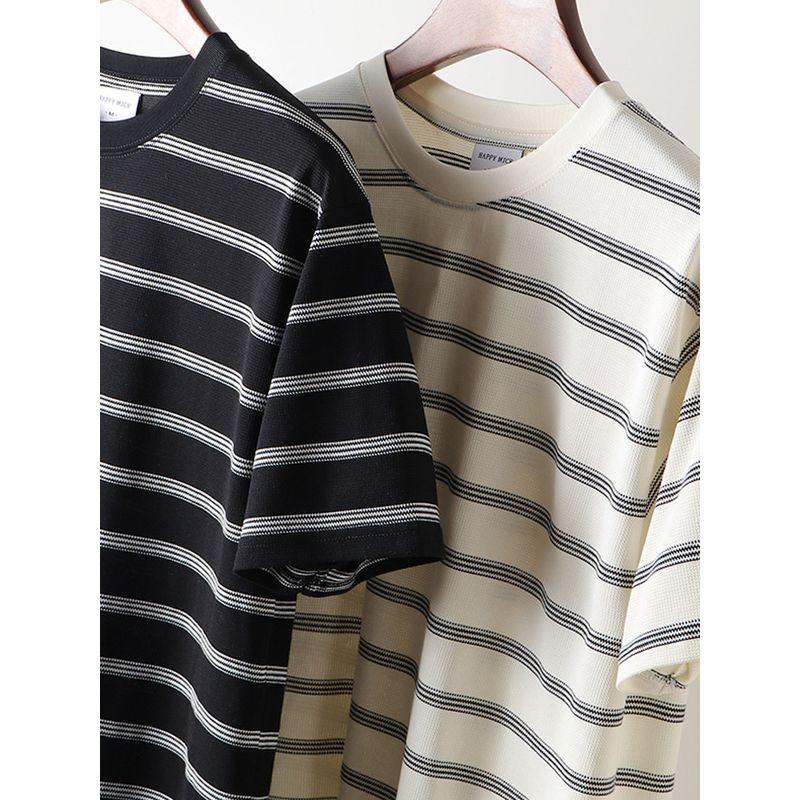 American vintage round Neck Knitted Stripes Short sleeve T-shirt Men's Summer Base Foreign Trade Export to Domestic Sales Men's T-shirt