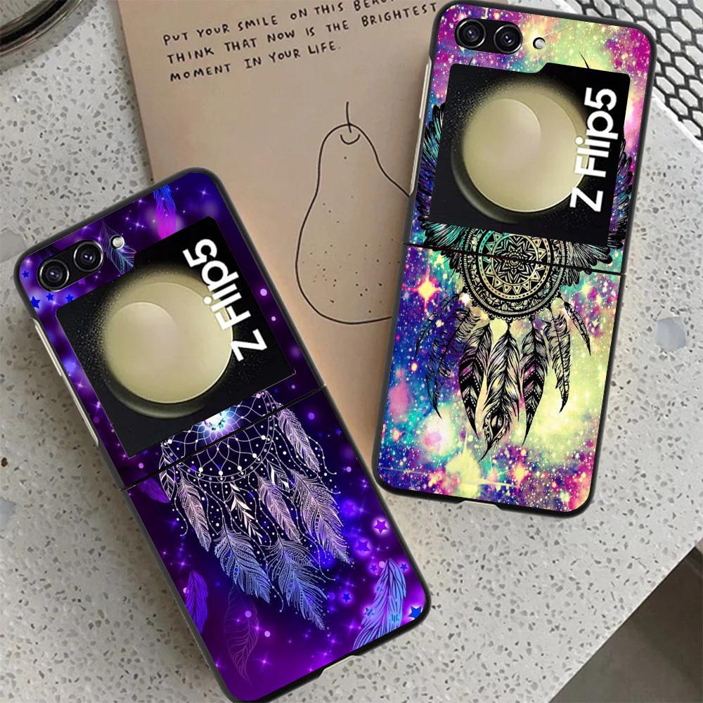 Retro Feather Dreamcatcher Case For Samsung Galaxy Z Flip 7 6 5 4 3 z Flip7 Flip6 Flip5 Flip4 5G Phone Cover Flip3 Folding Coque