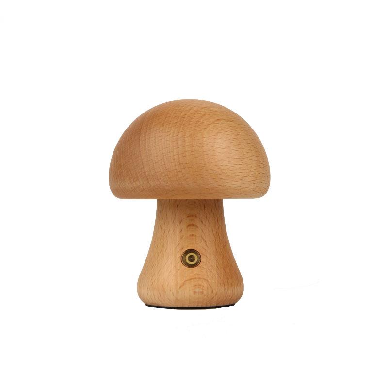 Dimmable Wooden Mushroom Night Light - USB Rechargeable Bedside Lamp with Eye Protection
