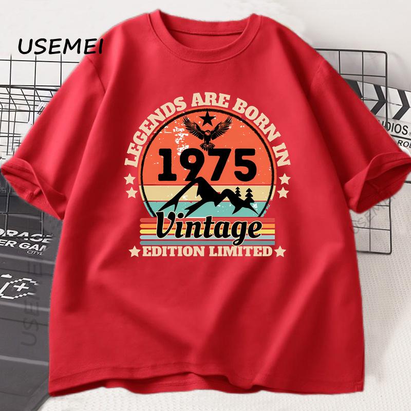 

Футболка на 50-летие для мужчин и женщин Сделано в 1975 году Винтажная футболка 50 лет Футболка на день рождения 1975 Подарок на день рождения для мужчин и женщин M