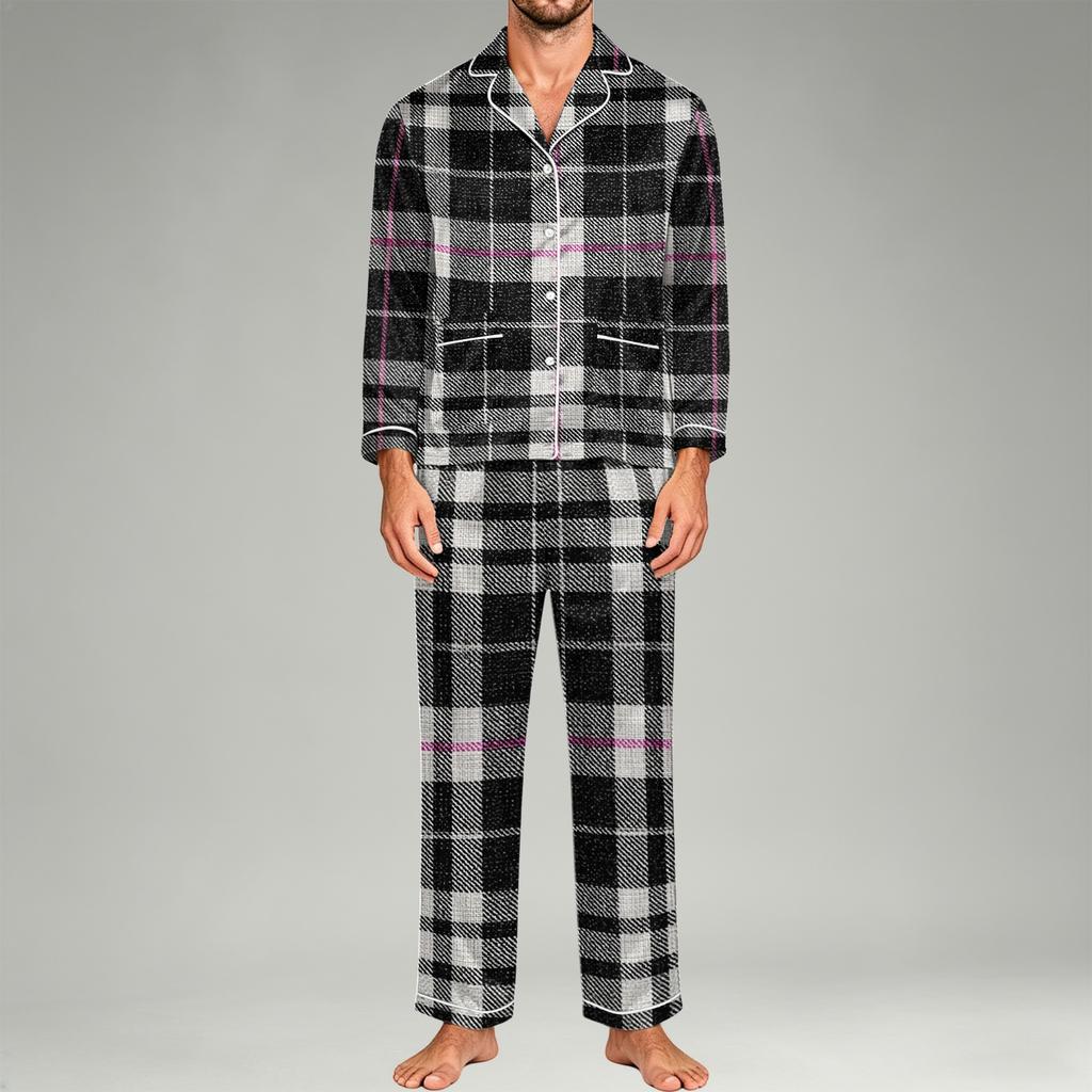 Men's Long Sleeve Button-Down Pajama Set, 2-Piece Sleepwear Loungewear with Pants for Home and Bedtime