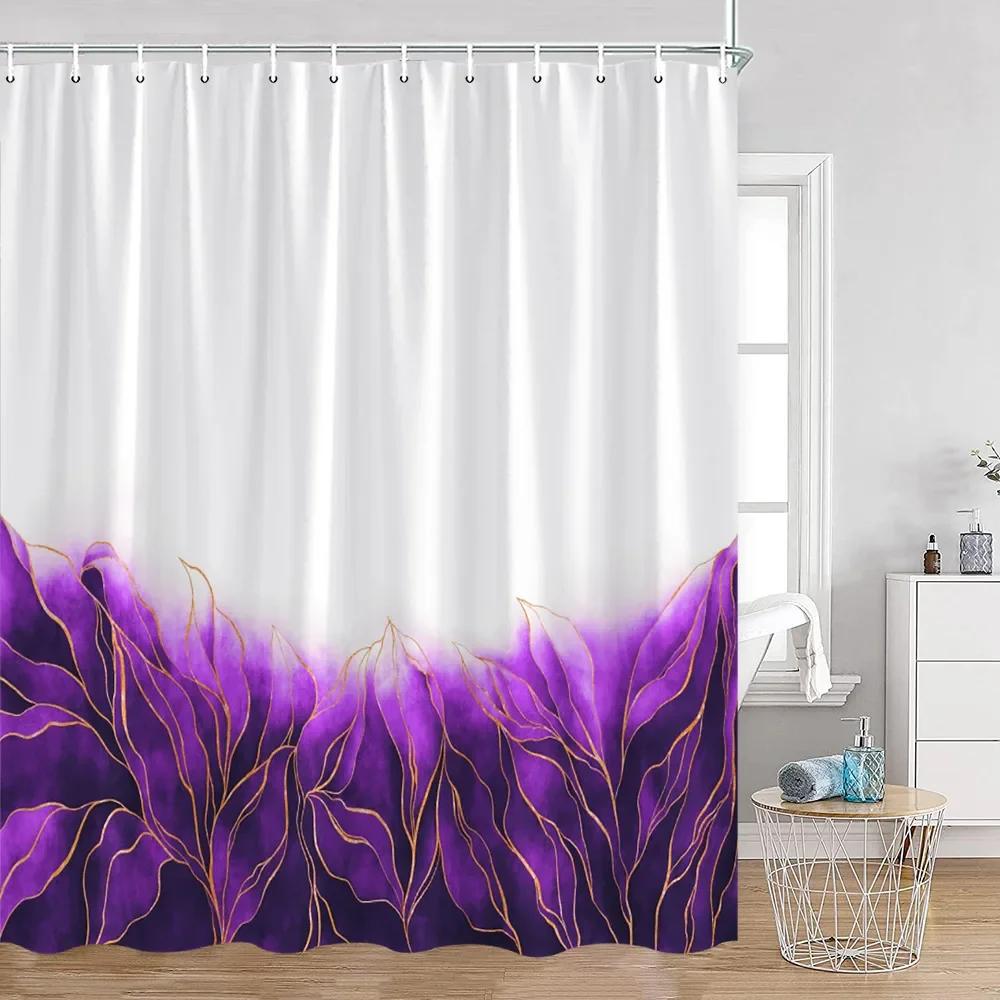 Simple Style Flower and Leaf Shower Curtain Golden Line Abstract Bathroom Decoration Modern Polyester Fabric Shower Curtain