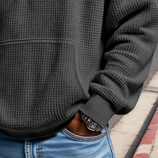 Sudadera para Hombre con Capucha de Tejido Waffle Color Sólido Jersey con Cremallera 1/4 y Bolsillo Delantero Otoño Invierno Casual Corte Holgado Tops Deportivos