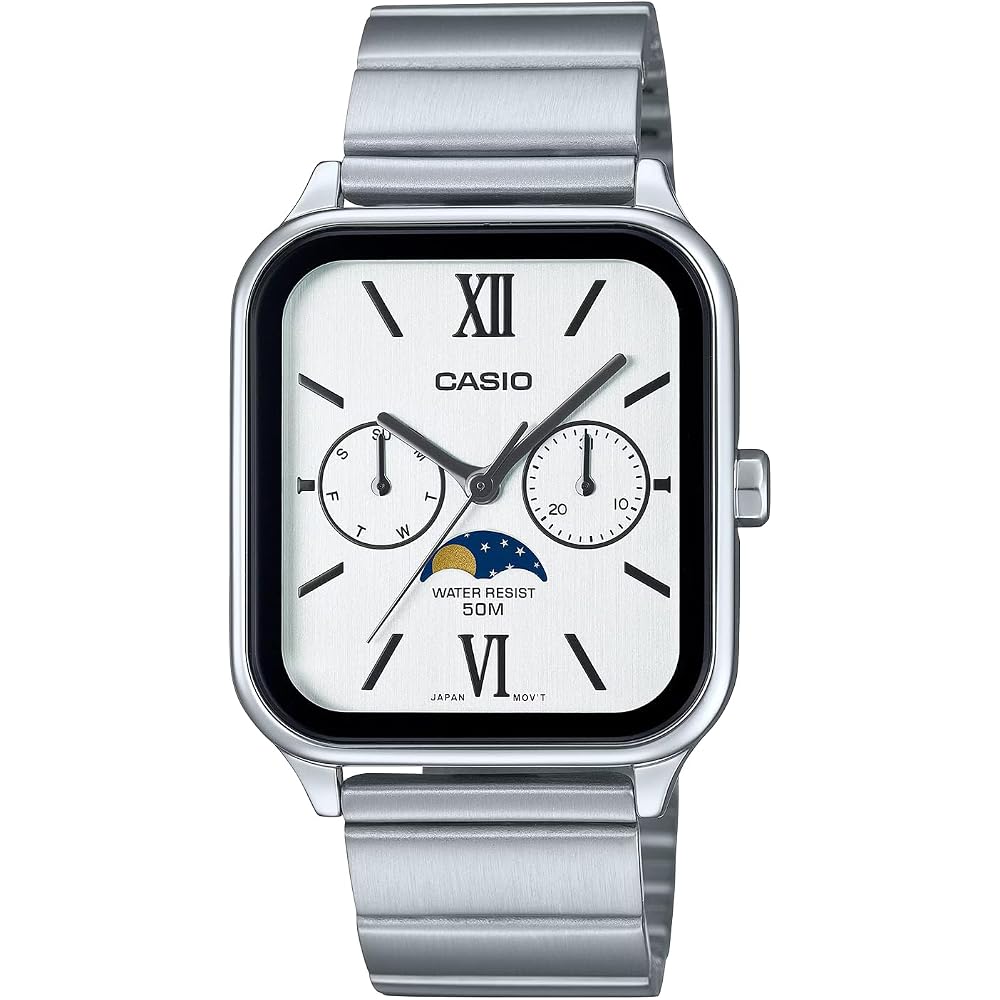 [Casio] CASIO Standard Moon Phase Analog Men s Watch MTP-M305D-7A2V Metal Band Silver (Overseas Model) [Parallel Import]