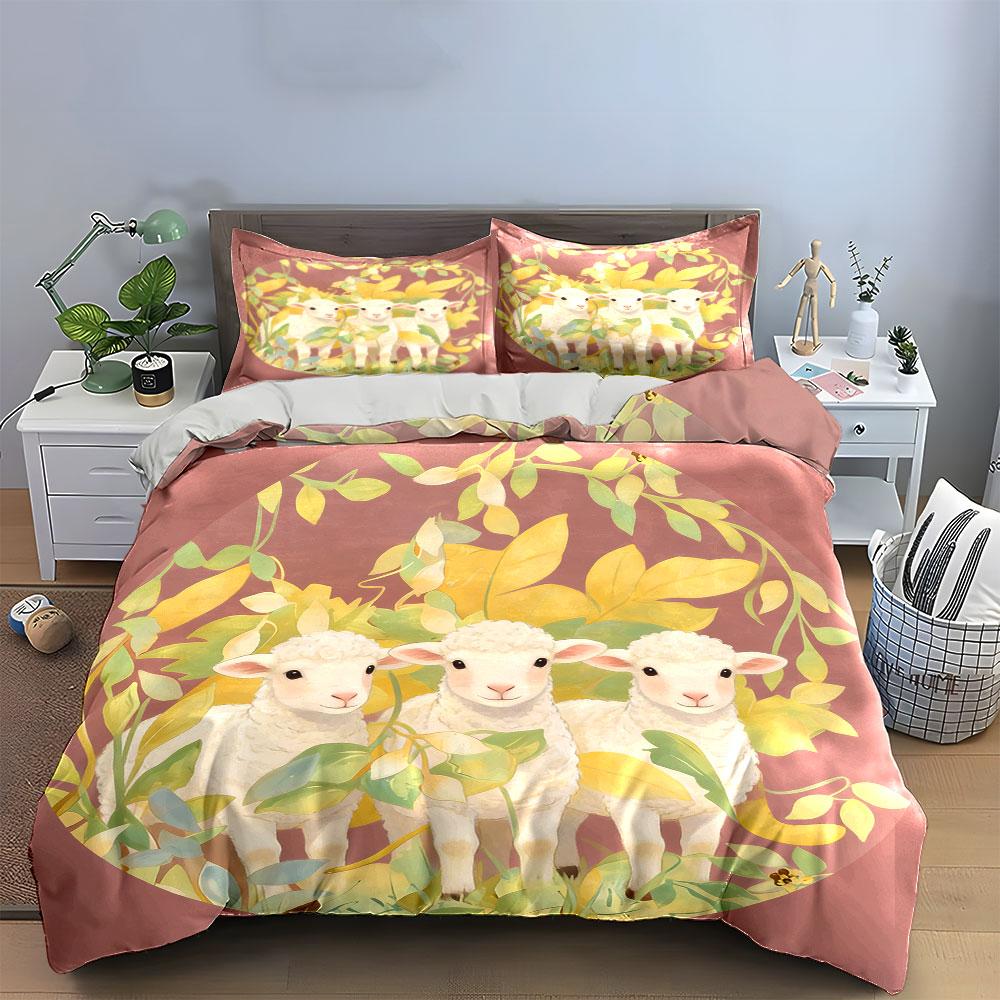 Pastoral Sheep Art Set Soft Comfortable Duvet Cover Bedding Set Included 1*Duvet Cover & 2*Pillowcases, Gift