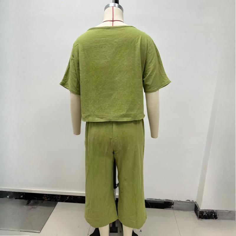 Casual Plus-size Suit, Loose Solid-colored Shirt and Trousers Two-piece Set