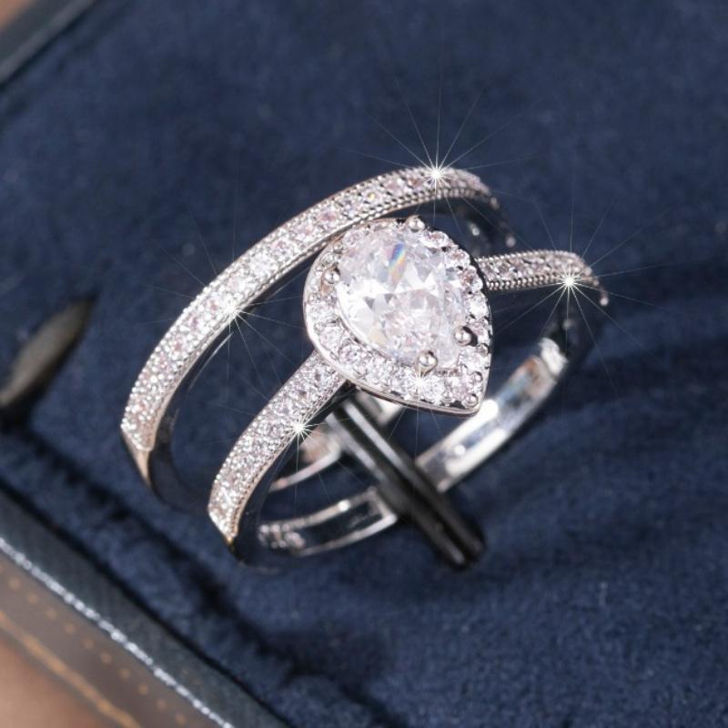 Fashionable and Exquisite Temperament, Personalized and Creative Ring, Ladies' Elegant and Versatile Water Droplet Couple Ring Set