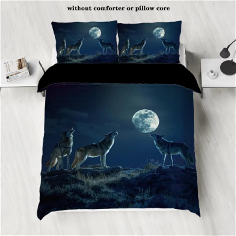 Comforter Wolf And Moon Theme Series Print Bedding Setcomfortablewarmfor Bedroomhotelhomestay(1*Down +2* No Core