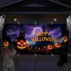1 Halloween garage party banner - 157.48 inches x 72.83 inches durable polyester featuring black cat and pumpkin designzyc