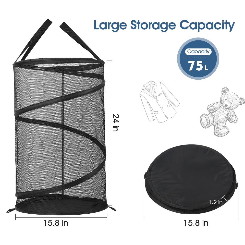 Collapsible Mesh Laundry Basket Collapsible Dirty Clothes Basket Black 75 Liters