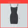 Minivestido Sexy de Lunares sin Mangas de Cintura Baja Espalda Descubierta para Uso Casual de Verano