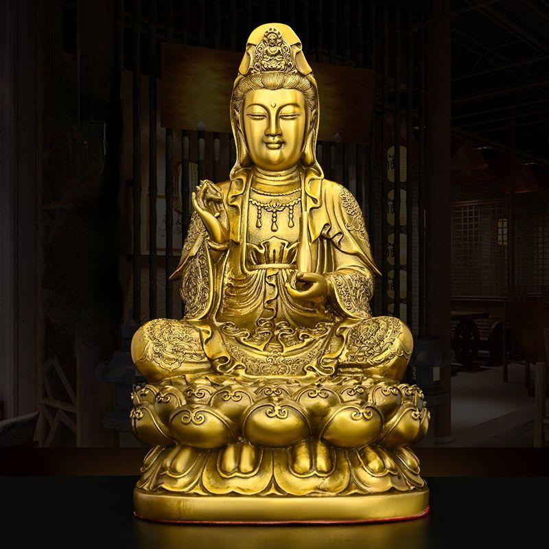 Feng Shui Buddha Copper South Sea Goddess of Mercy Statue Home Living Ornaments