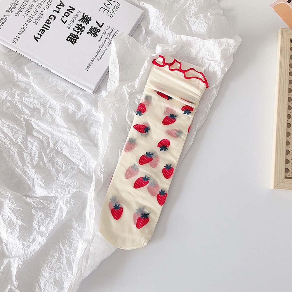 

Girls Japanese Strawberry College Style Lace Women Hosiery Lolita Socks Tube Socks Cartoon A