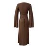 Women's Solid Color Stripe U-neck Long Sleeve Lace-up Dress