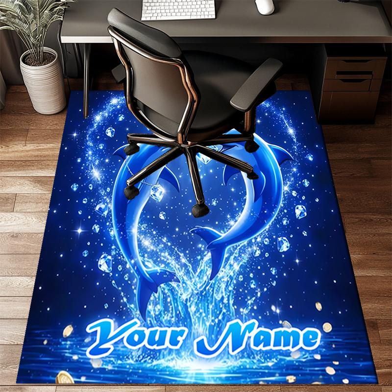 1PC Custom Name Dolphins Heart Shape Theme Floor Mat Ideal for Living Room, Game Rooms, Office, Bedroom,Floor Mat Playful Design